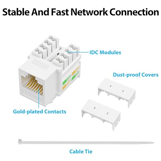 iwillink 10Gbps Cat6 Keystone Jack and Punch-Down Stand, 50-Pack, RJ45 Ethernet Keystone Jacks, 90-Degree UTP Modular Punch Down Keystone Jack Adapter, White