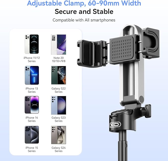 Retractable Mini Tripod for Cell Phone, Portable Selfie Stick Travel Phone Tripod with Remote Control Cell Phone Holder, Sturdy & Stable Adjustable Multi-Angle Shot Selfie Stick for Video Recording