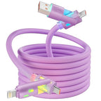 USB C Cable,240W 4 in 1 Charging Cable 4FT,Charging Cable Fast Charging & Data Sync,Multi USB Cable with Breathing Light,Charger Cord for iPhone 16/15 14 Samsung MacBook iPad Tablets,Purple