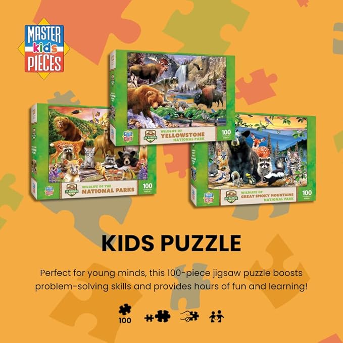 MasterPieces – 100 Piece Jigsaw Puzzle for Kid 6+ Years, Wildlife of The National Parks, Educational and Fun Game, Gift Idea for Children, 19" x 14"