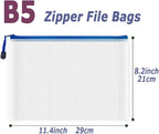 AUSTARK 20 Pcs Zipper File Bags, Plastic Mesh Pouch, Board Game Storage Bag, Waterproof Bags for Office School (B5 Size 11.4''x8.2'', White and Blue)