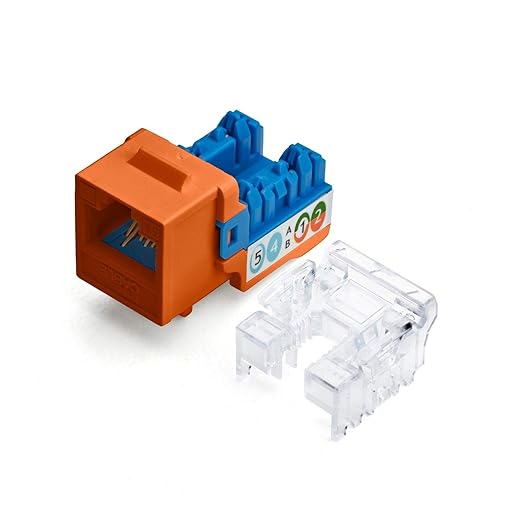 trueCABLE Cat6A Keystone Jack, Unshielded (UTP), 90 Degree Punch-Down, PoE++ (4PPoE), UL Listed, ETL Verified, ANSI/TIA Certified, Modular RJ45 Female, Orange, 12 Pack