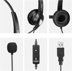 USB Headset with Microphone Noise Cancelling & Audio Controls, Stereo Computer Headphones for Business Skype UC Lync Softphone Call Center Office, Clearer Voice, Super Light, Ultra Comfort