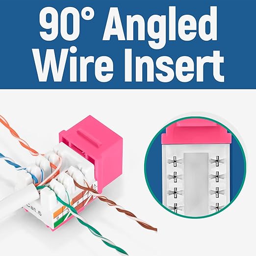 Everest 90° Angled RJ45 Cat6 Keystone Jacks 10-Pack in Pink - Slim Profile Female RJ45 Connectors - Cat 6 Keystone Jack - Compatible with 90° Angled Speed Termination Tool - easyJACK (B094WB91H3)