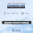 NewYork Cables® Blank Keystone 24 Port Cat6 Patch Panel - 10Gb Ethernet 1U Horizontal Rack Mount, Color-Coded T568A/B Labels, Network for Data Centers, Server Rooms, Unloaded, Unshielded.