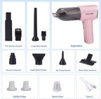 Handheld Car Vacuum Cleaner, 21000PA 4 in 1 Portable Rechargeable Brushless Motor Mini Cordless Car Cleaner, 120W High Power with Multi-Nozzles for Home Office Pet, Present for Girl Women Pink