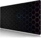 Hexagon Honeycomb Large Mouse Pad,Gaming Keyboard Desk Pad,Extended Mouse Mat Non-Slip Rubber Base with Stitched Edges for Office Game Home XXL 35.4"x15.7"