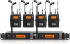 XTUGA RW2080 Wireless in Ear Monitor System 4 Bodypacks UHF IEM System, Dual Channel Mono Design Stage Monitors Earphone with 40 Frequencies, 300Ft for Band, Studio or Musicians, 902-928mhz