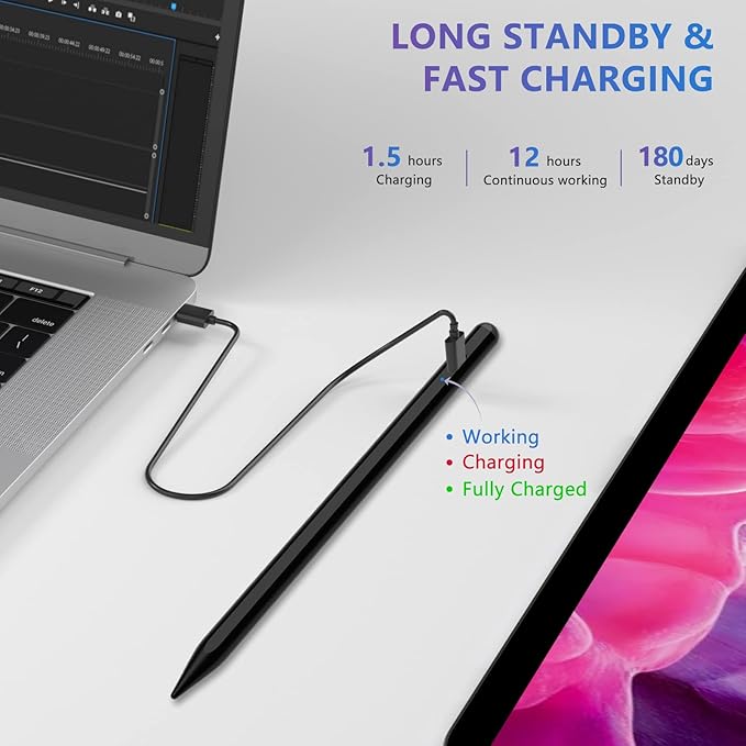 Stylus Pen for iOS&Android Touch Screens, Active Pencil for Samsung, Smart Digital Stylus Pens for Lenovo/Huawei/Vivo/Mi and Other Tablets, iPhone/Samsung/Google Pixel Smart Phones Drawing&Writing