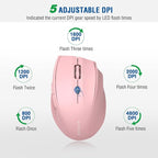 E-YOOSO Wireless Mouse for Laptop, Portable Optical Computer Mouse, 6 Buttons, Cordless 2.4GHz with USB Receiver, 5-Level 4800 DPI, 18 Months Battery Life, for PC, Chromebook, Windows, Mac(Pink)
