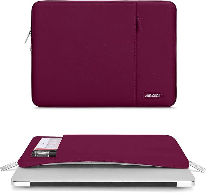 MOSISO Laptop Case 13.3 inch, 13-13.3 inch Laptop Sleeve Compatible with MacBook Air/Pro 13 / Pro 14, HP Dell ASUS Lenovo Notebook, Polyester Vertical Computer Sleeve Bag with Pocket, Wine Red