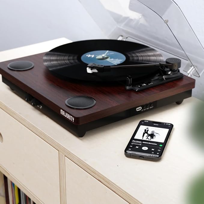 Vinyl Record Player with Bluetooth 5.3 in & Out | Record Player with Speakers & USB Recording | Bluetooth Record Player with AUX Input & RCA Output | Slipmat Included | Majority Moto Turntable