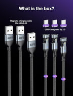 AUFU 16PIN USB C Magnetic Charging Cable (3Pack, 3.3/6.6/6.6ft), 180° Rotation Magnet Charger Cable/Magnetic USB C Cables/Magnet Phone Charger/Data Transfer Charging Cables for Phone/Tablet/Laptop