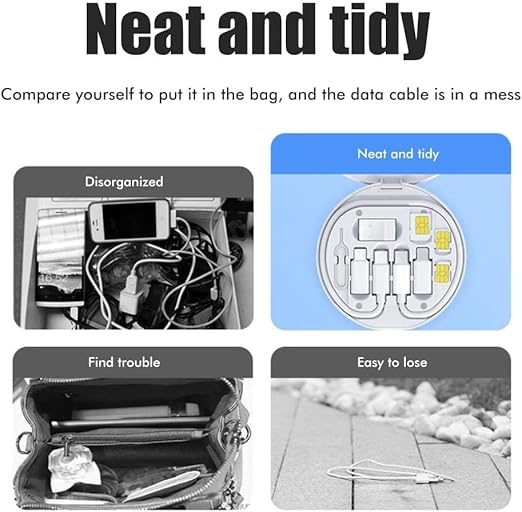 Multifunctional Data Cable Conversion Head Portable Storage Box, Multi-Type Charging Line Convertor USB Type C Adapter Tool Contains Sim Card Slot Tray Eject Pin, Phone Holder (White)