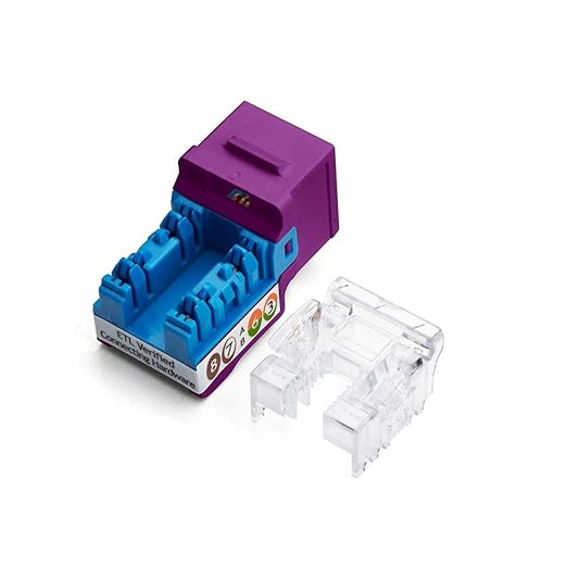 trueCABLE Cat5e Keystone Jack, Unshielded (UTP), 90 Degree Punch-Down, PoE++ (4PPoE) 100W, UL Listed, ETL Verified, ANSI/TIA Certified, Modular RJ45 Female, Purple, 12 Pack
