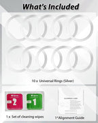 Metal Ring 10PCS,Ultra-Thin(0.4mm) for MagSafe Sticker,Magnetic Adapter,Phone Cases&Wireless Charger,Compatible with iPhone 16/15/14/13,Galaxy S24/S23/S22/Kindle (Silver 10PCS)