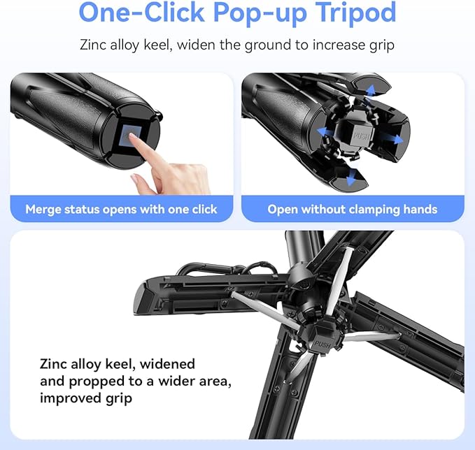 Retractable Mini Tripod for Cell Phone, Portable Selfie Stick Travel Phone Tripod with Remote Control Cell Phone Holder, Sturdy & Stable Adjustable Multi-Angle Shot Selfie Stick for Video Recording