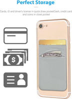 2 Pack Stick On Wallet Sleeve Cell Phone Dual Pocket Card Holder Double Pocket Pouch for iPhone Android Smartphone (2Pack GRAY)