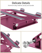Foldable Aluminum Laptop Stand for 10-17.3" Laptops, Height Adjustable Portable Ergonomic Computer Holder, Space Saving Desk with Heat Dissipation. Compatible with MacBook/Dell/HP etc, Rose