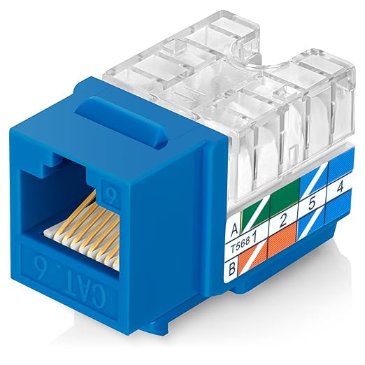 Everest 90° Angled RJ45 Cat6A Keystone Jacks 100-Pack in Blue - Slim Profile Female RJ45 Connectors - Cat 6A Keystone Jack - Compatible with 90° Angled Speed Termination Tool - easyJACK (B094WB91H3)
