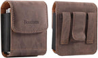 Universal Phone Holster Phone Pouch Case Belt Clip Belt Loops Card Slot Faux Leather for Man for Samsung Galaxy Z Flip 5/4/3 Motorola Razr Plus Razr+ 2023 (Brown&Yellow, XS(3.7"x3.1"x1.1"))