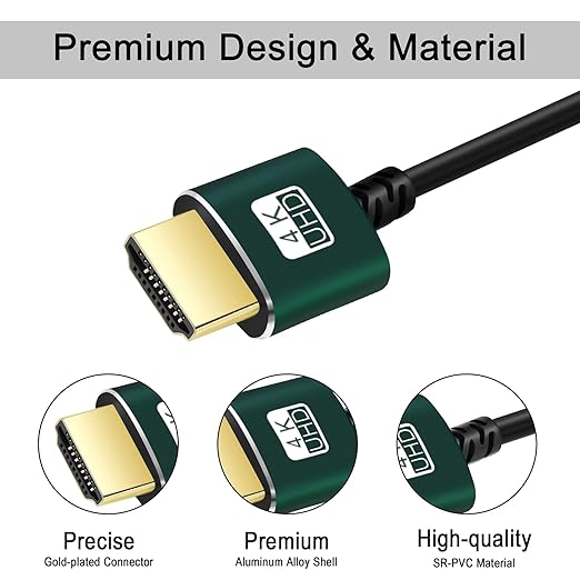 Thin HDMI to HDMI Cable 30FT 2 Pack, Ultra Slim & Flexible HDMI Cord Supports High Speed 4K@60Hz 18gbps 2160p 1080p