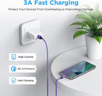 etguuds 6ft USB A to USB C Cable 3A Fast Charging, 2-Pack USB A to USB Type C Charger Cord for iPhone 16 15 Pro/Pro Max/Plus, for Samsung Galaxy S24 S23 S22 S21 S20 S10 A55 A54 Flip Note, Moto, Purple