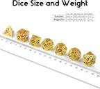 DNDND Flowers Metal Dice, 7 PCS Metallic DND Dice with Gorgeous Gift Case for D&D Dungeons and Dragon Tabletop Game (Red Flowers with Gold)