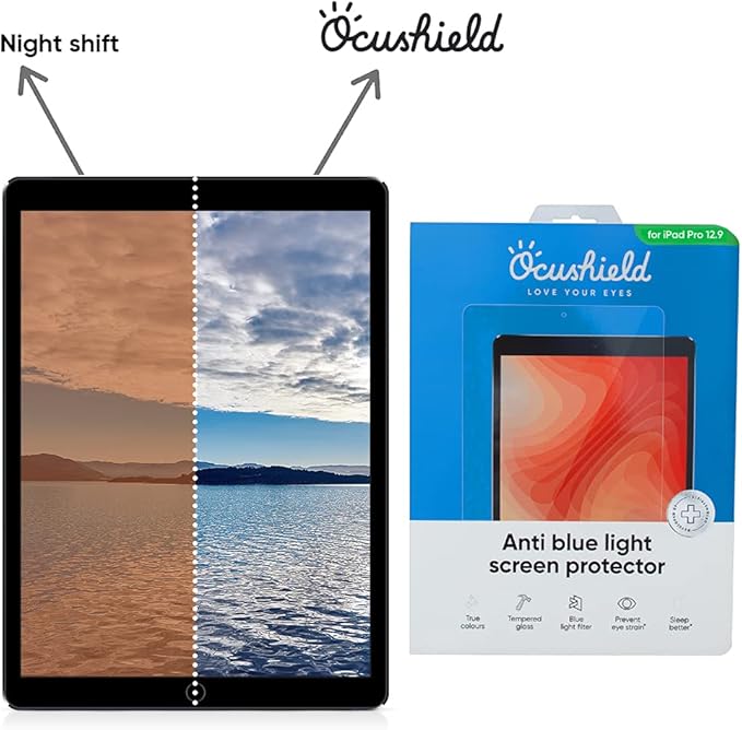 Ocushield Anti Blue Light Screen Protector for Apple iPad Pro 12.9" (2018-2022) - Blue Light Filter for iPad - Eye Protection - Accredited Medical Device - Anti-Glare