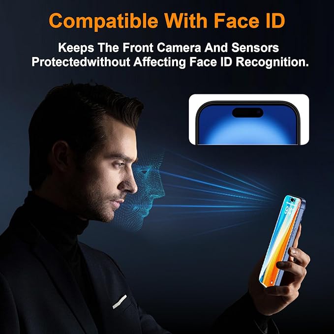 OneFish 2 Pack Privacy Screen Protector for iPhone 14 Pro Max - 4-Way 360° Anti-Spy Tempered Glass, 9H Hardness, 3D Curved Edges, Case-Friendly & Easy Installation