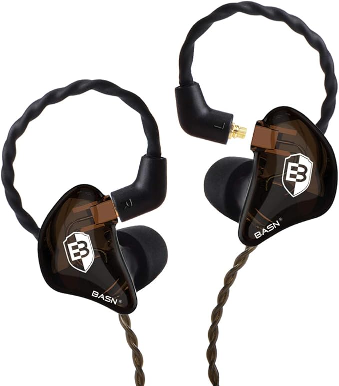 BASN in Ear Monitor Headphones for Musicians, Bsinger 2nd Generation Sound Isolating Earphones with Dual Dynamic Drivers Detachable MMCX Cable (Brown)…