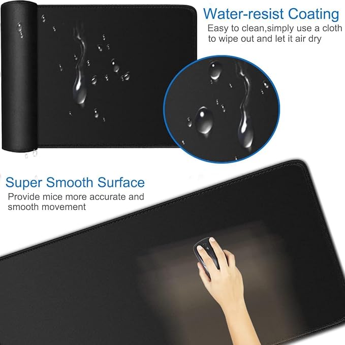 Large Extended Gaming Mouse Pad, Water Resist Non-Slip Mousepad Rubber Base Long Desk Mouse Pad with Stitched Edges, Computer Keyboard Mouse Mat for Gaming, Office & Home, 31.5 x 11.7 in, Black