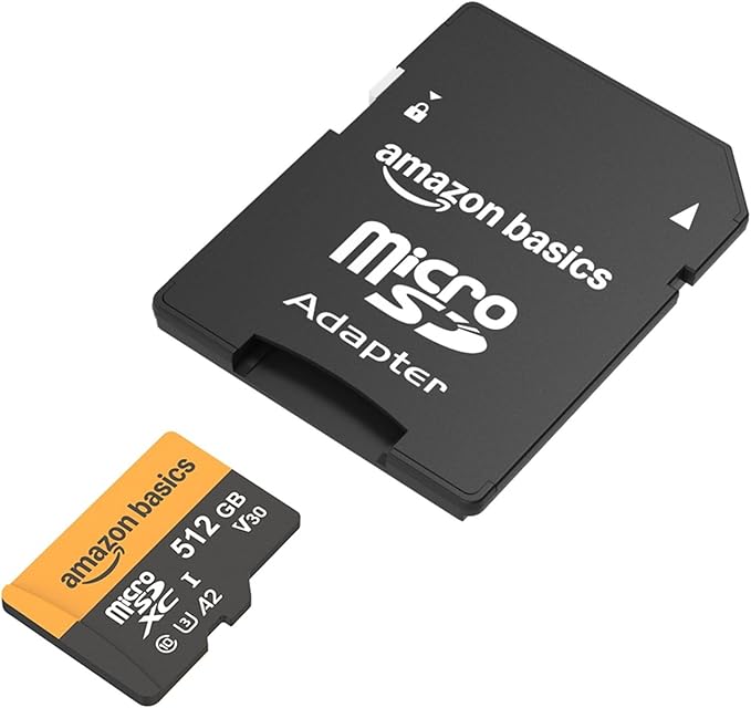 Amazon Basics 512GB microSDXC Card with Adapter, Read Speed Up to 200MB/s, 1-Pack