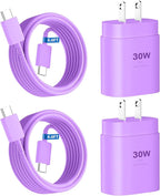 Phone 16 15 Charger Fast Charging,16 Pro Charger,30W USB-C Fast Charger Block & 6.6Ft USB C to C Fast Charging Cord for Phone 16 15 Pro/16 15 Pro Max/15 Plus,Pro 12.9,Samsung Galaxy S24 Ultra,Purple