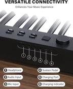 AiJoy 88-Key Piano Keyboard ASP-10F Electric Portable Folding Piano with Semi-Weighted Keyboard, Music Stand, Sustain Pedal, Handbag, USB MIDI Music Keyboard for Beginners, Black