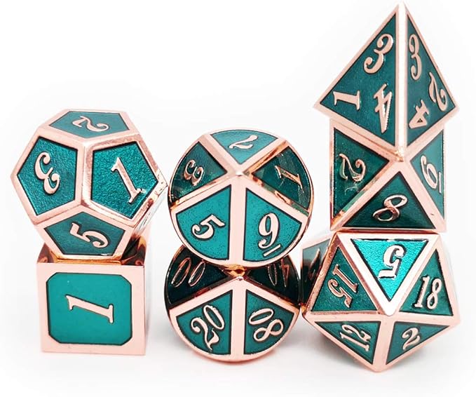 Haxtec DND Metal Dice Set Copper Teal Polyheral Dice Compatible with Dungeons and Dragons RPG D&D Gifts W/PU Leather Dice Bag