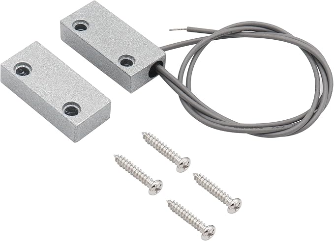 Magnetic Reed Switch Wired Surface Mount Normally Open/Closed NC/NO Contact Sensor Alarm Magnetic Door Switch with 3 Wires, Zinc Alloy Sliver, MC-52
