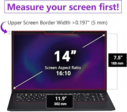 14-inch magnetic privacy screen, suitable for laptops with a 16:10 detachable anti-glare filter, reduces blue light/compatible with HP, Dell, Acer, Asus, Samsung, Lenovo and other laptops.