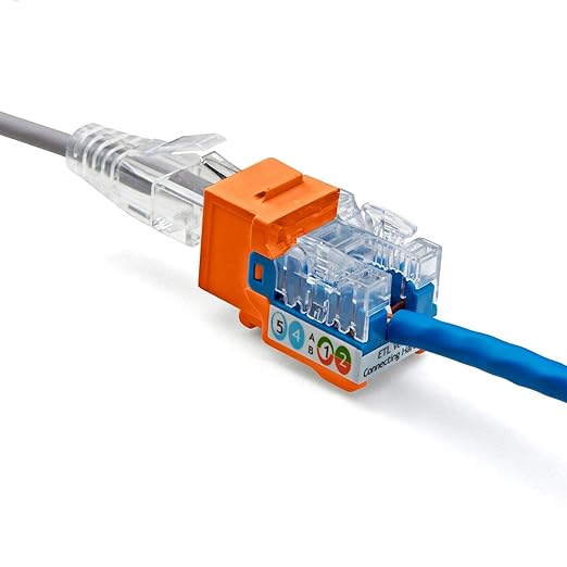 trueCABLE Cat5e Keystone Jack, Unshielded (UTP), 90 Degree Punch-Down, PoE++ (4PPoE) 100W, UL Listed, ETL Verified, ANSI/TIA Certified, Modular RJ45 Female, Orange, 12 Pack