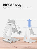 Cell Phone Stand for Desk, Adjustable Desktop Phone Holder Stand, Foldable Moblie Phone Dock for iPhone 15 14 13 12 11 Pro Xs Max Xr X 8 7 6 5 5s SE Nintendo Switch All Phones, Silver