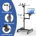 2 Shelves Mobile Projector Stand, Rolling Laptop Stand Adjustable Height to 47 Inches, Podium Stands with Ventilated Tray, Heavy Duty, Laptop Floor Stand for Office, Home, Stage, DJ