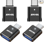 ENVEL USB to USB C Adapter, USB3 5Gbps High Speed Data Transfer, OTG Converter Thunderbolt3 to USB Female Compatible with Apple iWatch iPhone 15 Pro Max iPad Air 4 5 Mini 6 (Black C, USB C Male)