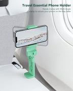 MiiKARE Airplane Travel Essentials Phone Holder, Universal Handsfree Phone Mount for Flying with 360 Degree Rotation, Travel Accessory for Airplane, Travel Must Haves Phone Stand for Desk, Table-Green
