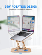 Adjustable Laptop Stand with 360 Rotating Base, Computer Stand for Laptop Ergonimic Foldable Laptop Riser for Desk Compatible with MacBook Pro/Air Notebook up to 16 Inches, Gold