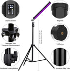 RGB Photography Light Wand Stick, 360° Full Color Portable LED Lighting Wand Handheld 5000mAh Rechargeable Battery & Magnet with 27"-80" Tripod Stand-2 Pack