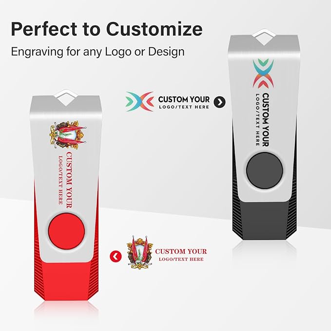 Customizable Flash Drives 2GB, Wooolken Personalized USB 2.0 Drive 10/20/50/100 Pack, Custom Thumb Drive Engraved Logo USB Drive (Mixcolors)