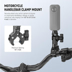NEEWER Motorcycle Bike Handlebar Clamp Mount, Heavy Duty Clip Holder, 1/4" Screw & 3 Prong Adapter Compatible with Insta360 X5 X4 GoPro Hero 13 12 POV Video Recording, 360° Rotation & 270° Tilt, CA161