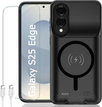 Battery Case for Galaxy S25 Edge, Upgraded 10000mAh Rechargeable Portable Extended Battery Pack Supported Qi Wireless Charging Case Compatible with Galaxy S25 Edge (6.7 inch) Charger Case (Black)