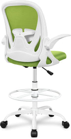 Primy Drafting Chair Tall Office Chair with Flip-up Armrests Executive Ergonomic Computer Standing Desk Chair with Lumbar Support and Adjustable Footrest Ring (Green)