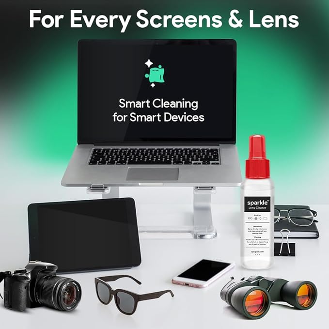Sparkle Anti-Reflective Lens Cleaner Spray kit | (1) 2oz Glasses Cleaner Spray + (1) Microfiber Cloth for Eyeglasses, Sunglasses, Lenses, Screens and Camera Cleaning Kit (2 Piece Set)